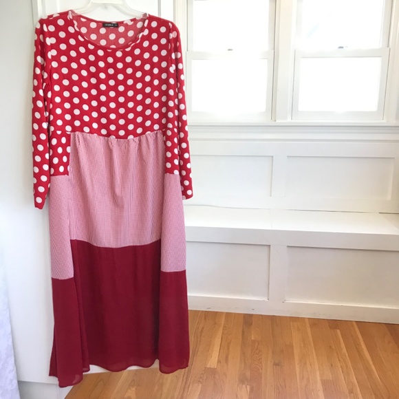 IZURIA Polka Dot Gingham Check Maxi Dress Red and White Women’s Plus Size 1X - Picture 15 of 16